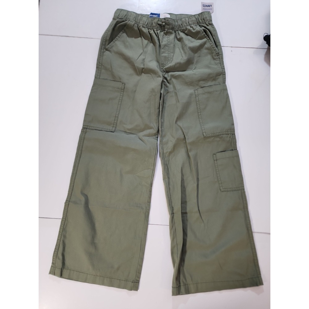 Old Navy Youth L 10-12 Green Cargo Pants Elastic Waist Wide Leg Boy Girl Utility